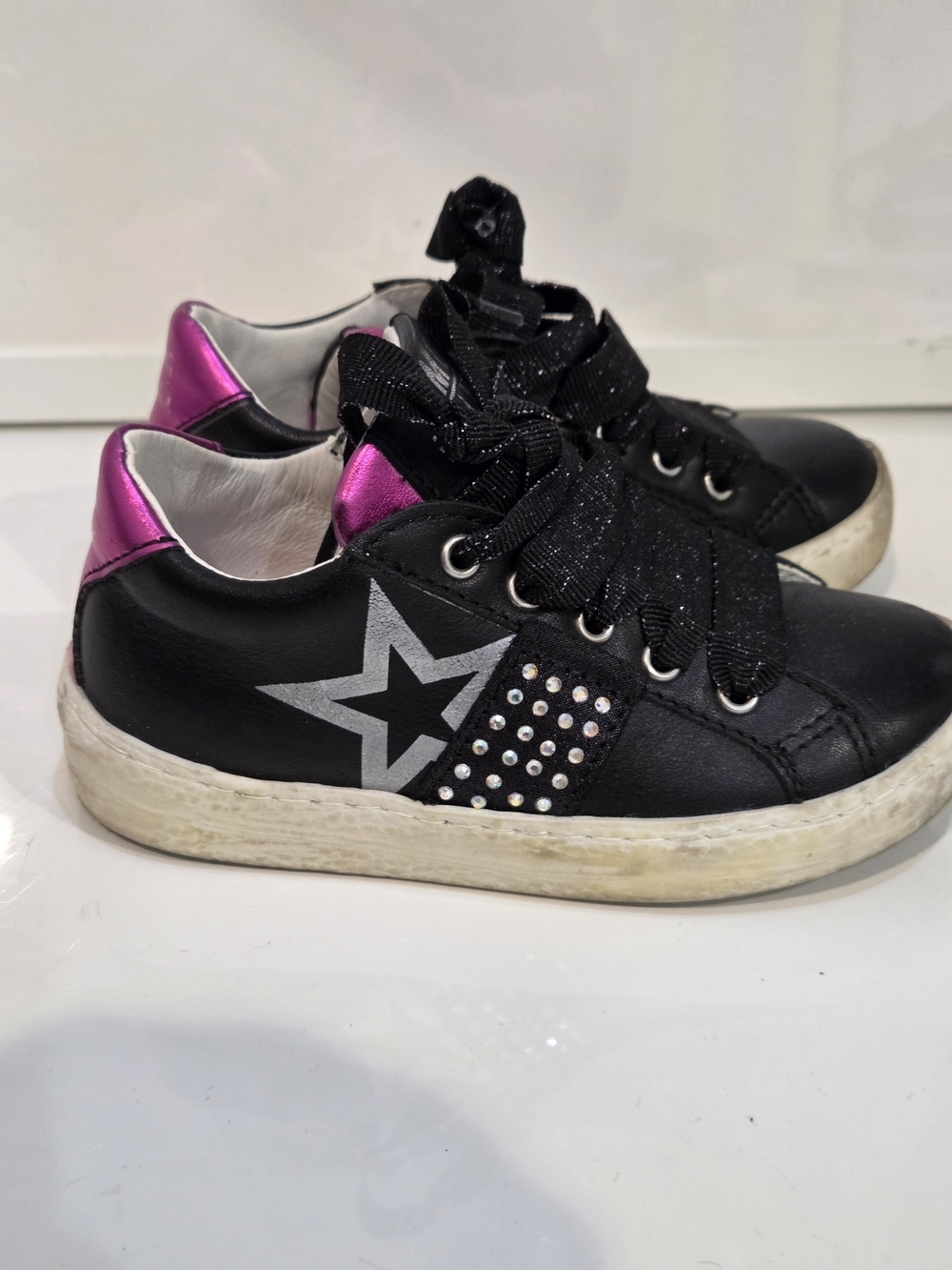 Primigi Lather Kids Black Sneakers with a supportive heel counter
